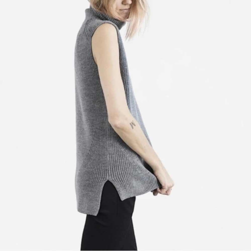 Everlane Chunky Wool Sleeveless Turtleneck Sweater Vest Hi-Lo Hem Spring XS